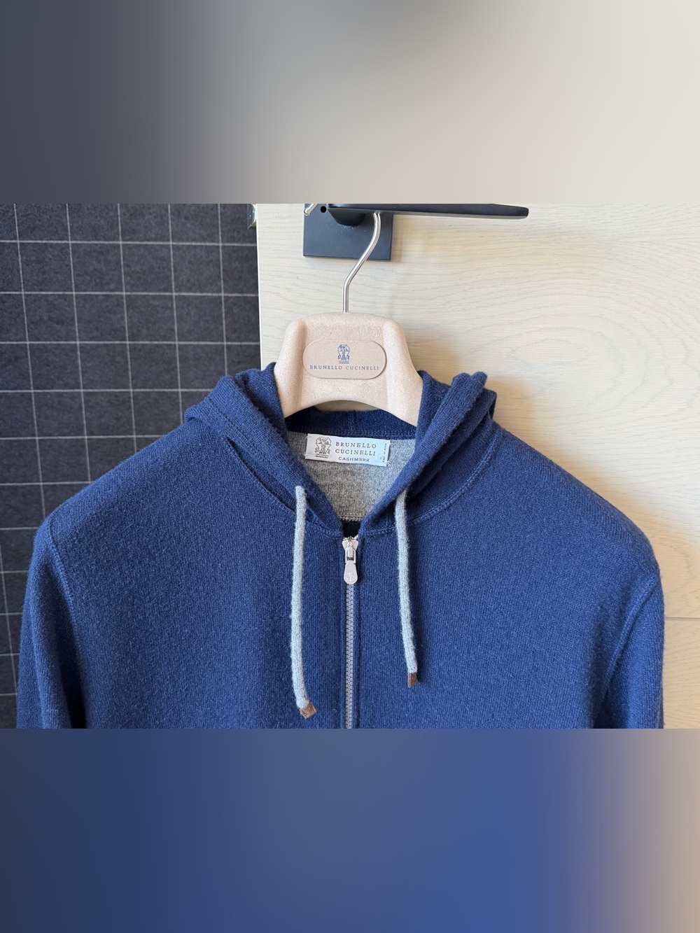 Brunello Cucinelli Men’s Navy Cashmere Hoodie Cardigan Full Zip 48 IT